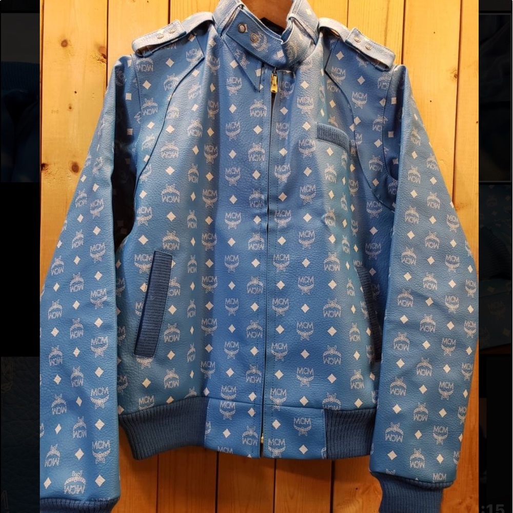 MCM x Tisa Rare Blue Monogram Biker Jacket sz SM